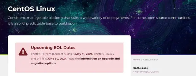 CentOS7已于6月30号停止更新维护，所有补丁和漏洞均无法升级